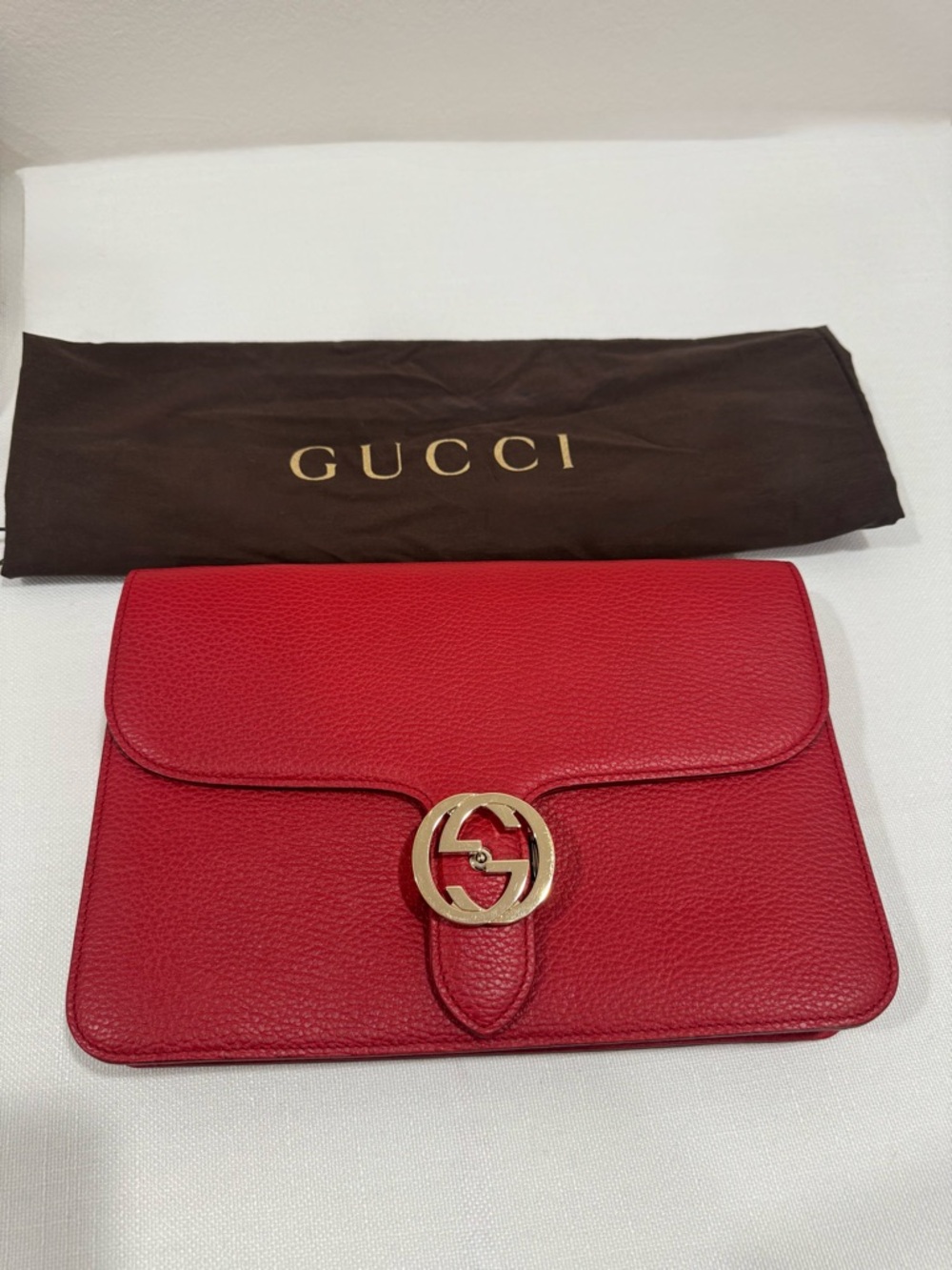 Gucci GG Dollar Calf Red Interlocking Chain Handbag EUC - Picture 6 of 6